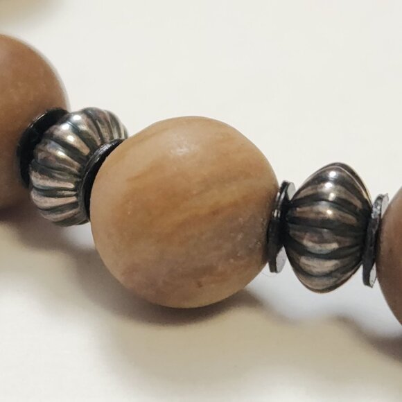 NWT Kenton Michael Petrified Wood & Sterling Silver Bracelet Pull Fit 8mm Beads - Picture 7 of 12